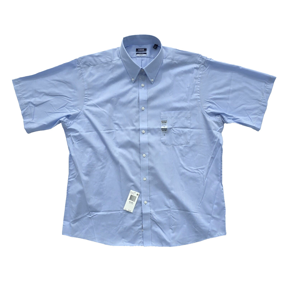 IZOD All-Over Stretch Men's Blue Short Sleeve Shirt 17-17 1/2 XL Regular Fit